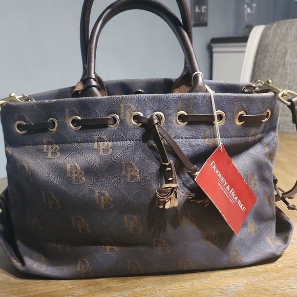 Dooney & Bourke Handbags - Dooney & Bourke Navy and Brown Satchel